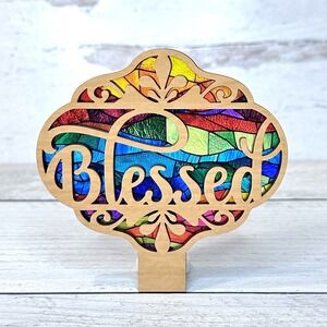 Blessed Handmade Faux Stained Glass Night Light Plug In Rainbow Accent Light